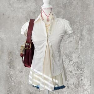 Y2K fitted office, siren white blouse button up